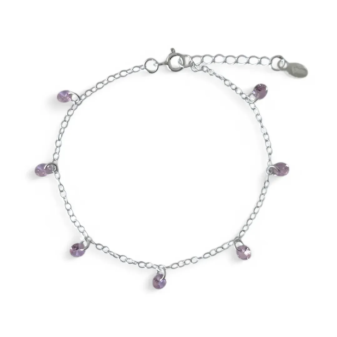 Pulseira Zircônias Penduradas Prata 925 Rosa Claro