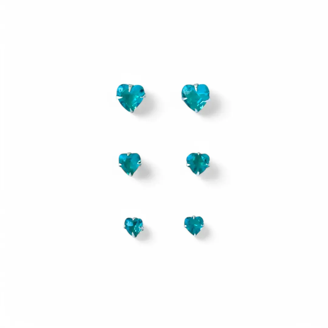 Trio de Brincos Coração Prata 925 Verde Zircônia