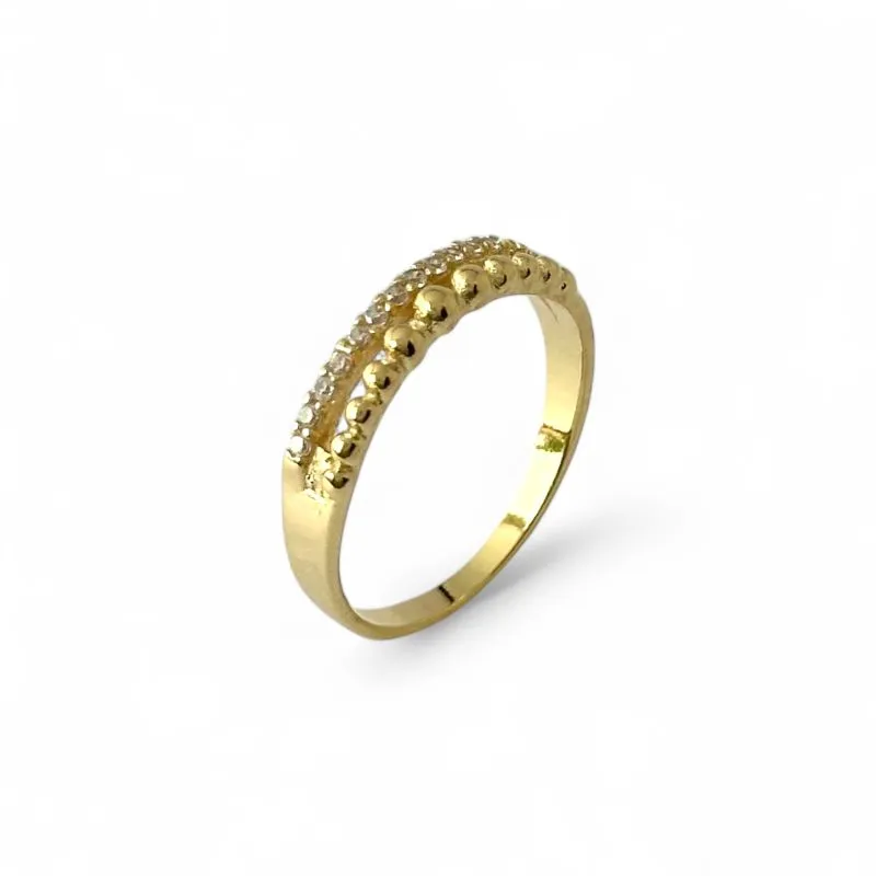 Anel 2 Linhas Banhado a Ouro 18k com Bolinhas e Zircônias