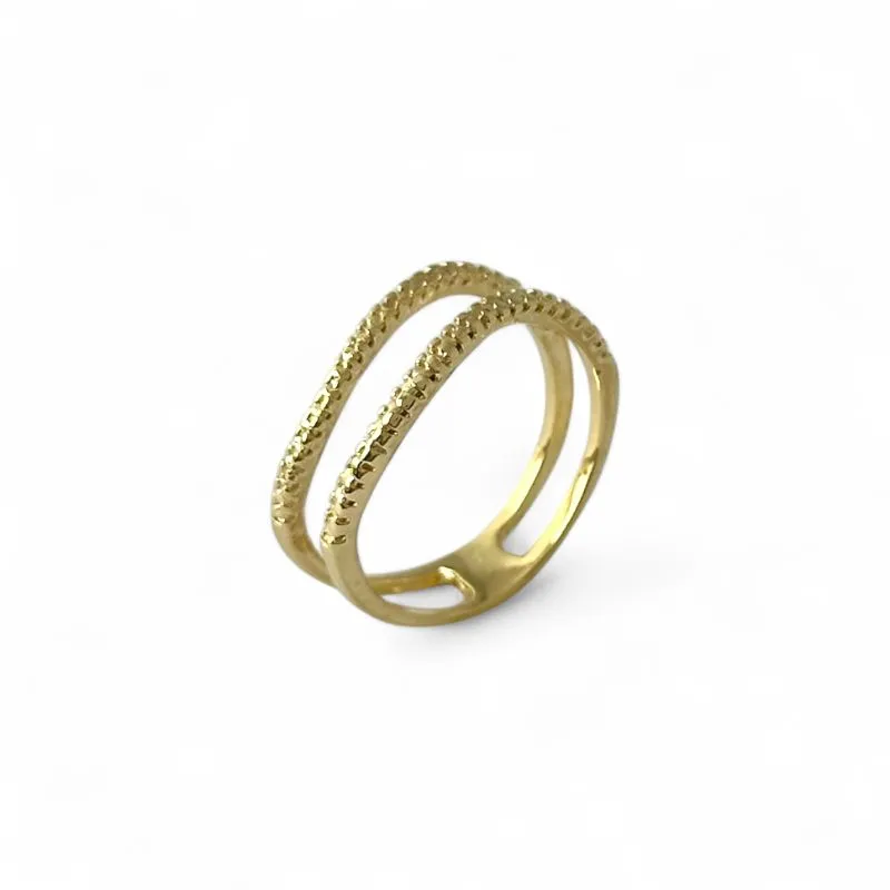 Anel 2 Linhas Pontilhado Banhado a Ouro 18k