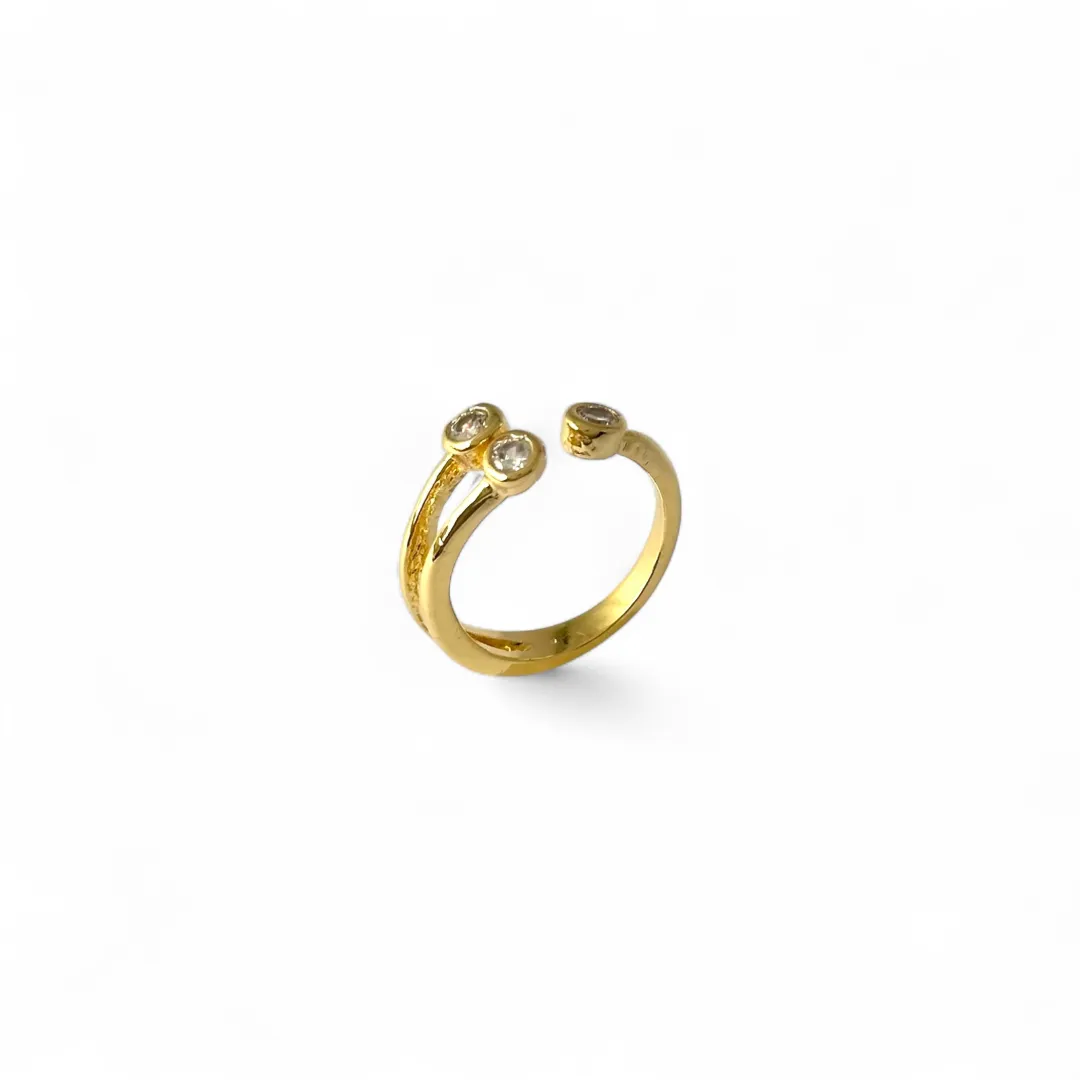 Anel Aberto Banhado a Ouro 18k com 2 Zircônias