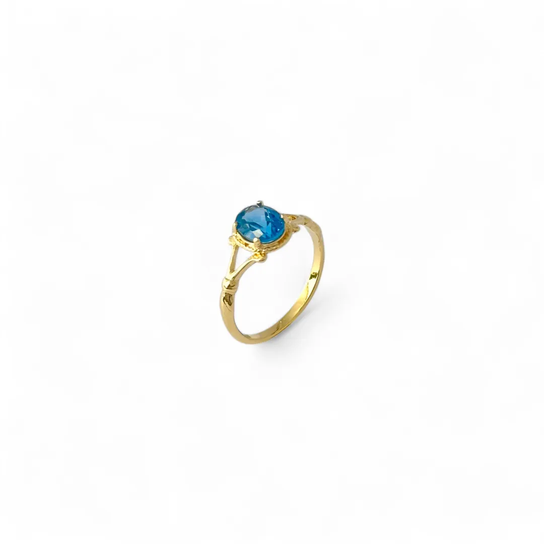 Anel Azul Banhado a Ouro 18k com Zircônia