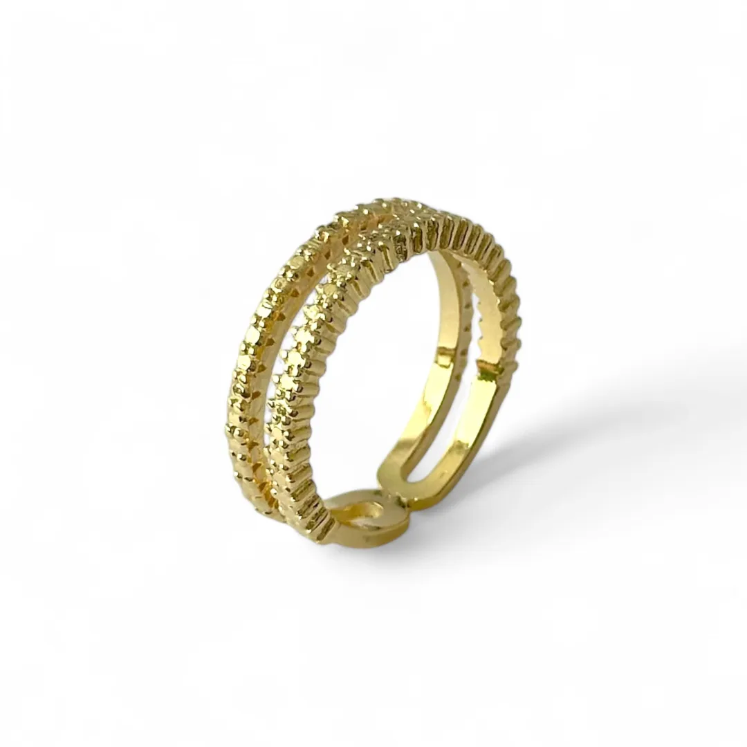 Anel Duplo Pontilhado Banhado a Ouro 18k