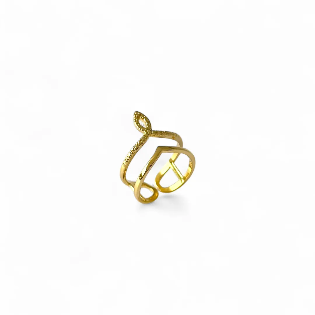 Anel Falange Banhado a Ouro 18k Linhas Lisa e Pontilhada