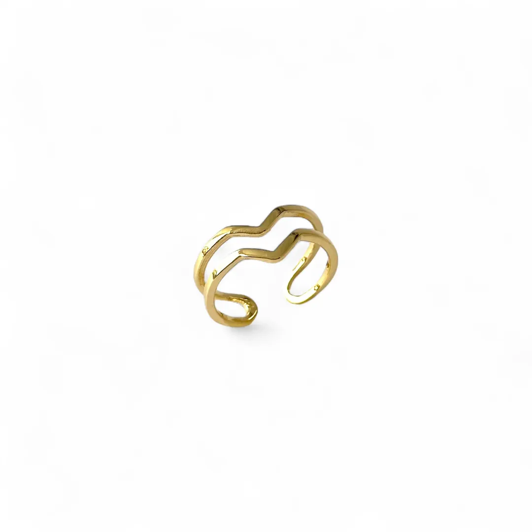 Anel Falange Banhado a Ouro 18k V Vazado 2 Linhas