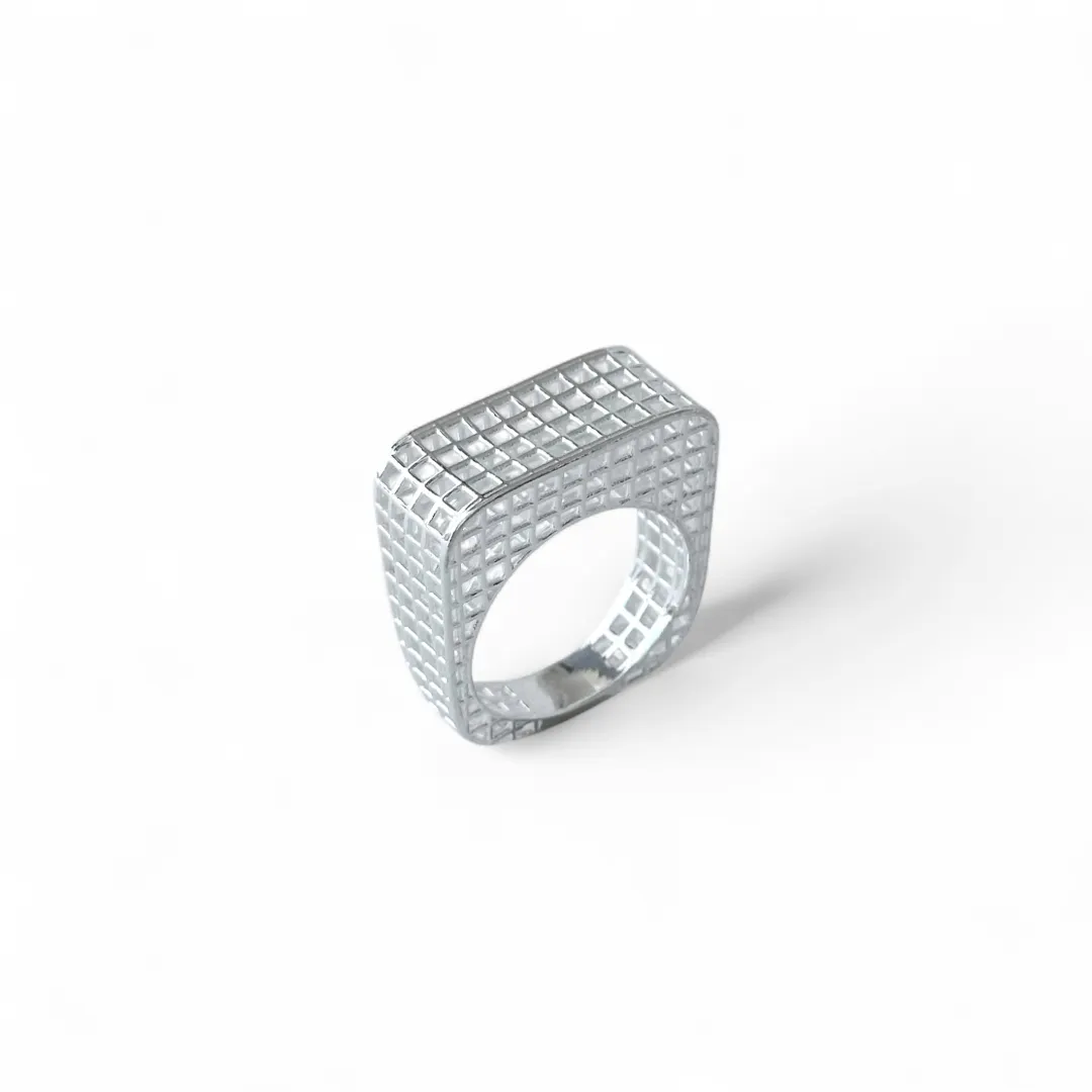 Anel Grid Bold Prata 925 Liso Quadrado