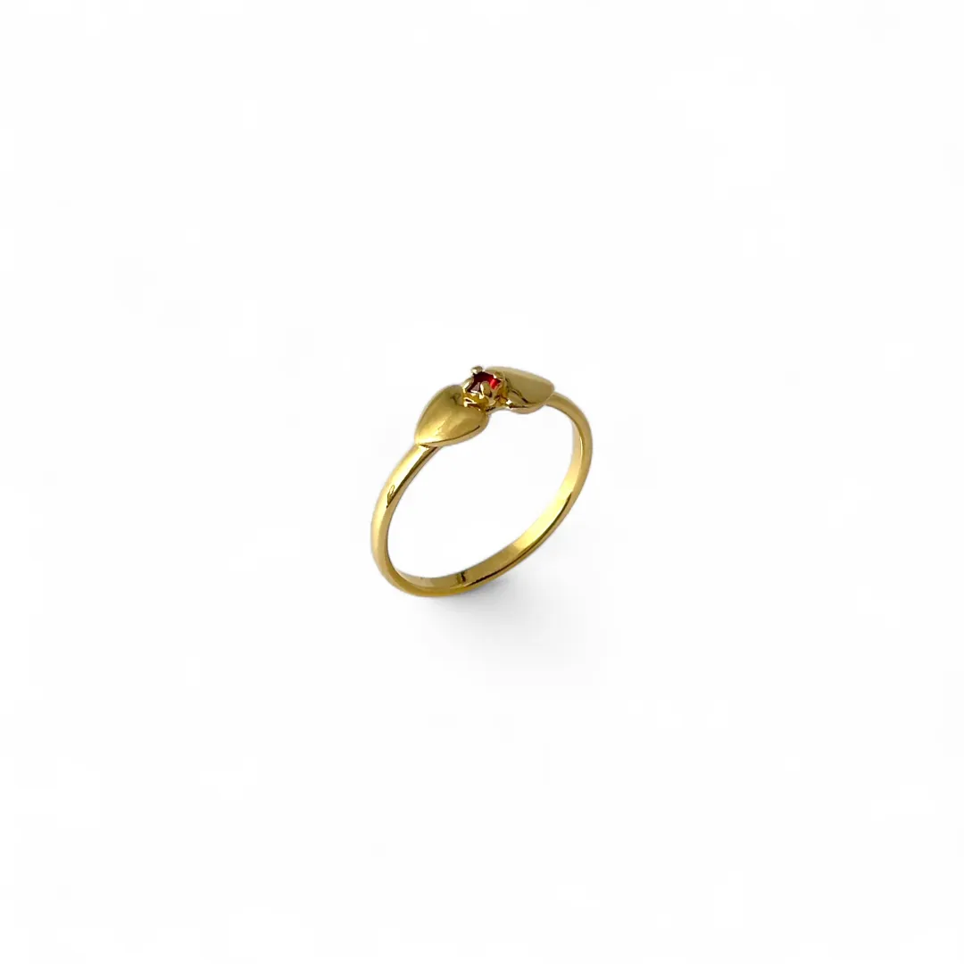 Anel Infantil Coração Banhado a Ouro 18k com Zircônia Vermelho Rubi