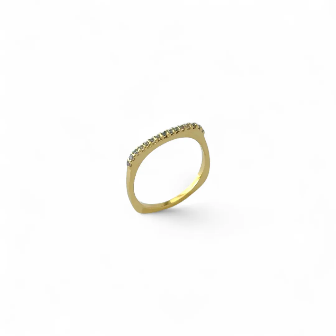 Anel Quadrado Banhado a Ouro 18k com 1 Linha de Zircônias