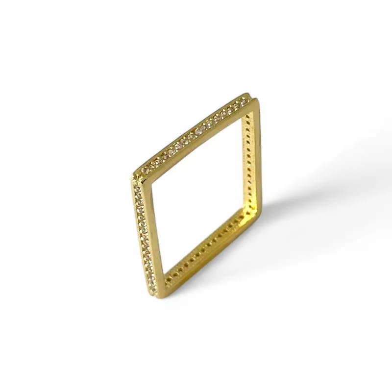 Anel Quadrado Banhado a Ouro 18k com Zircônias