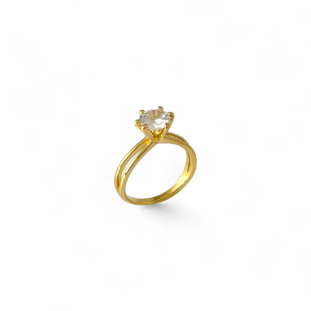 Anel Solitário Aro Duplo Banhado a Ouro 18k com Zircônia