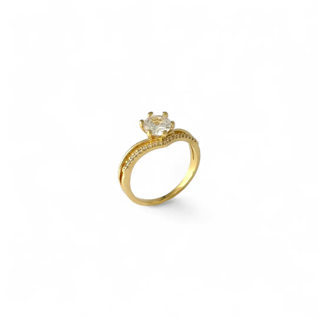Anel Solitário Banhado a Ouro 18k Linha Lisa e Cravejada com Zircônias