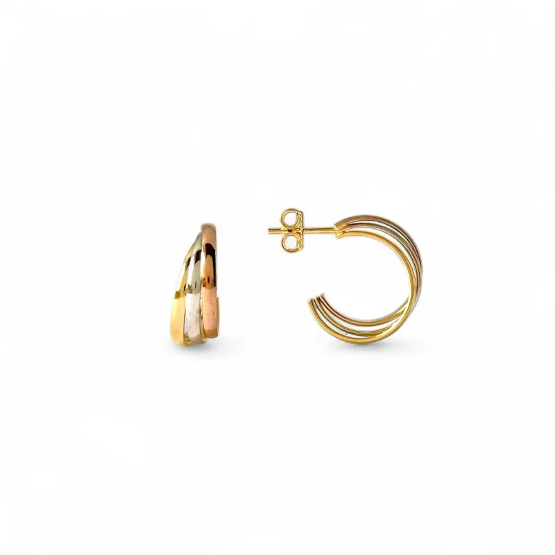 Brinco Argola Aberta Banhado a Ouro 18k 3 Cores - Dourado, Prata e Rosé