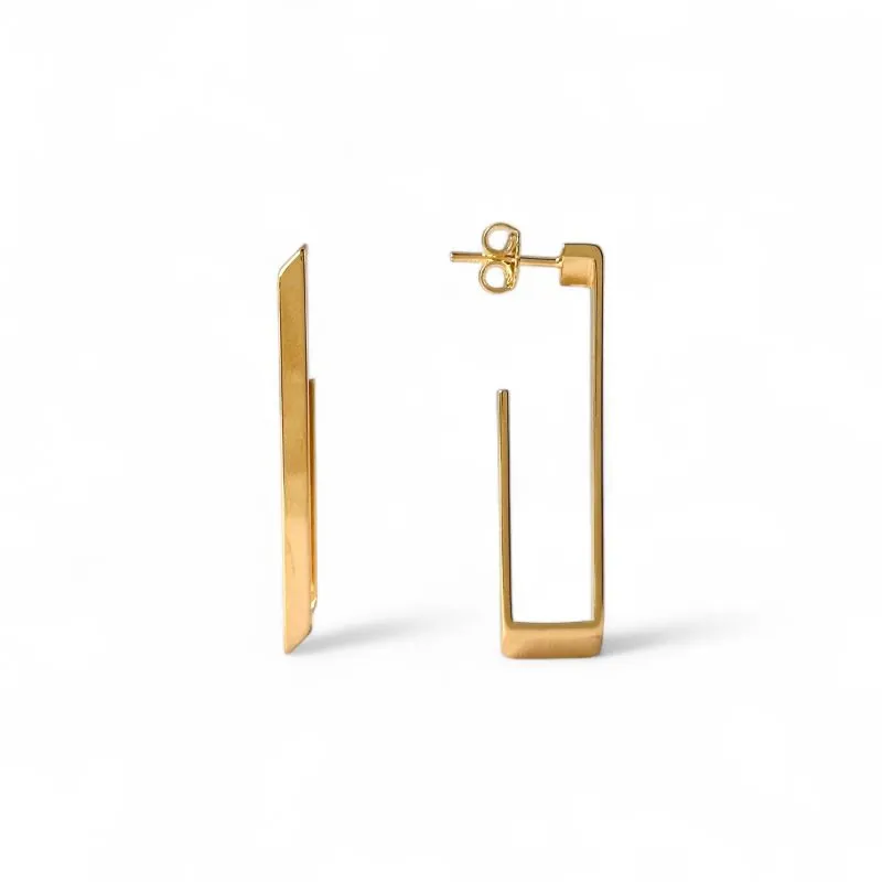 Brinco Argola Aberta Retangular Banhado a Ouro 18k