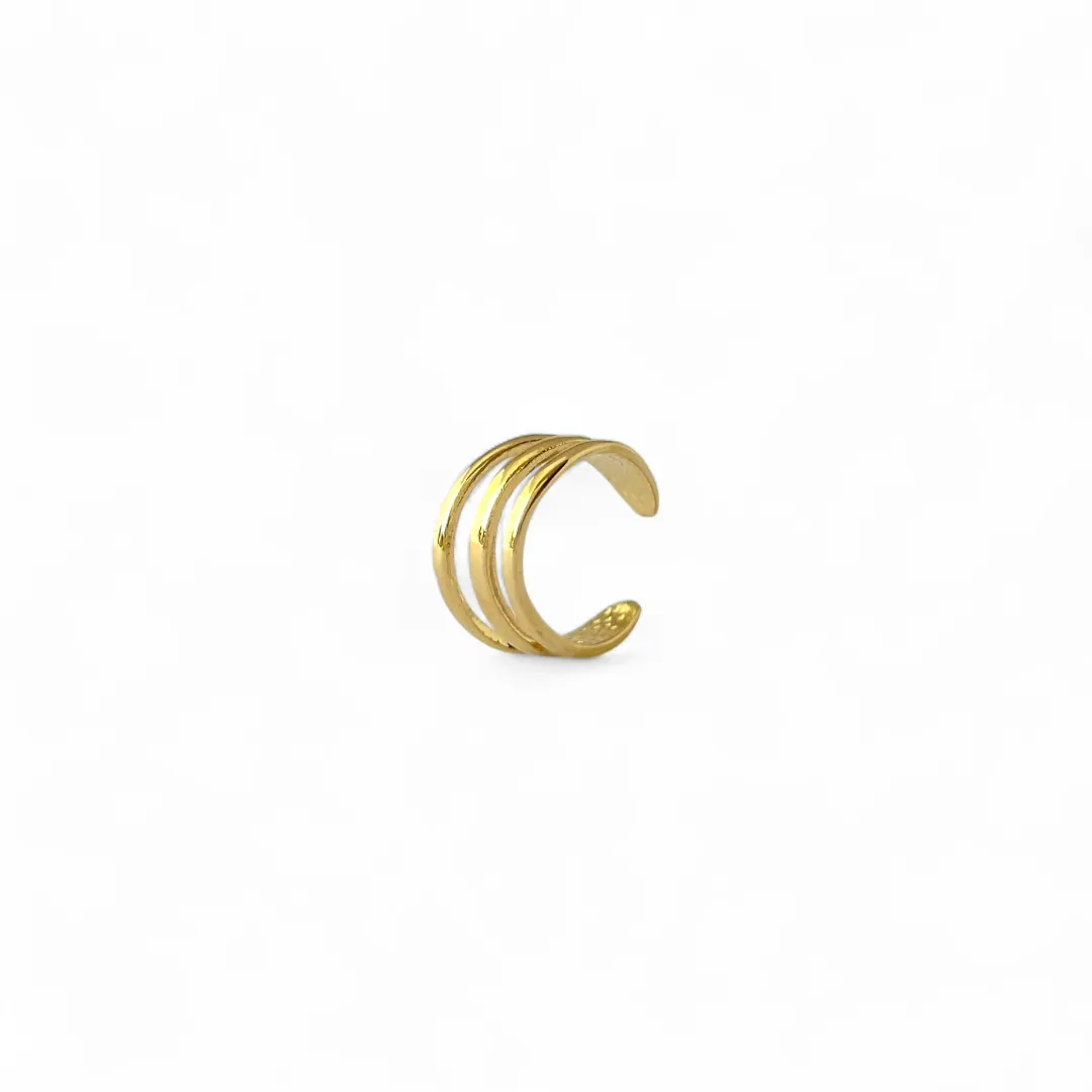 Brinco Cartilagem Piercing Fake Banhado a Ouro 18k 3 Linhas Lisas