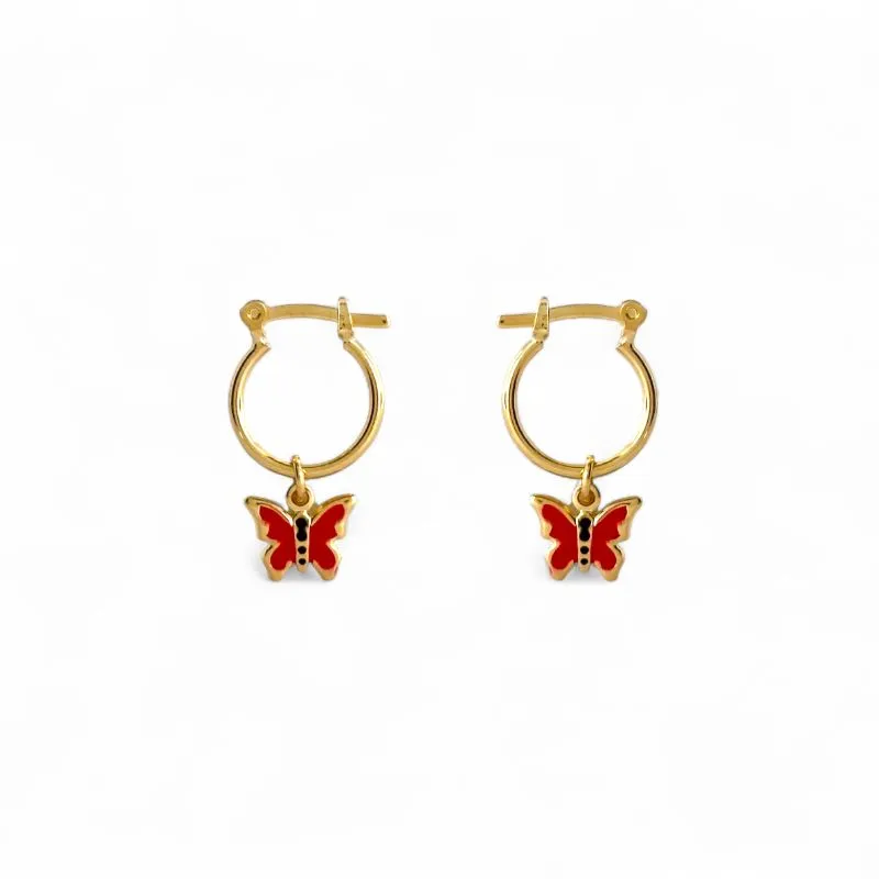Brinco Infantil Argola Borboleta Pendurada Banhado a Ouro 18k
