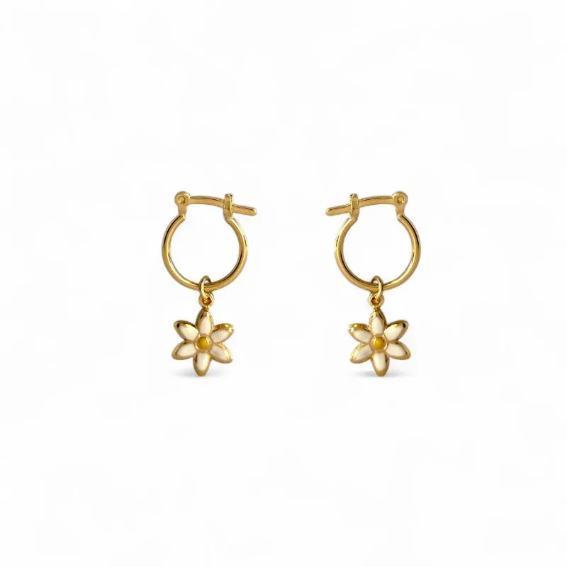 Brinco Infantil Argola Margarida Pendurada Banhado a Ouro 18k