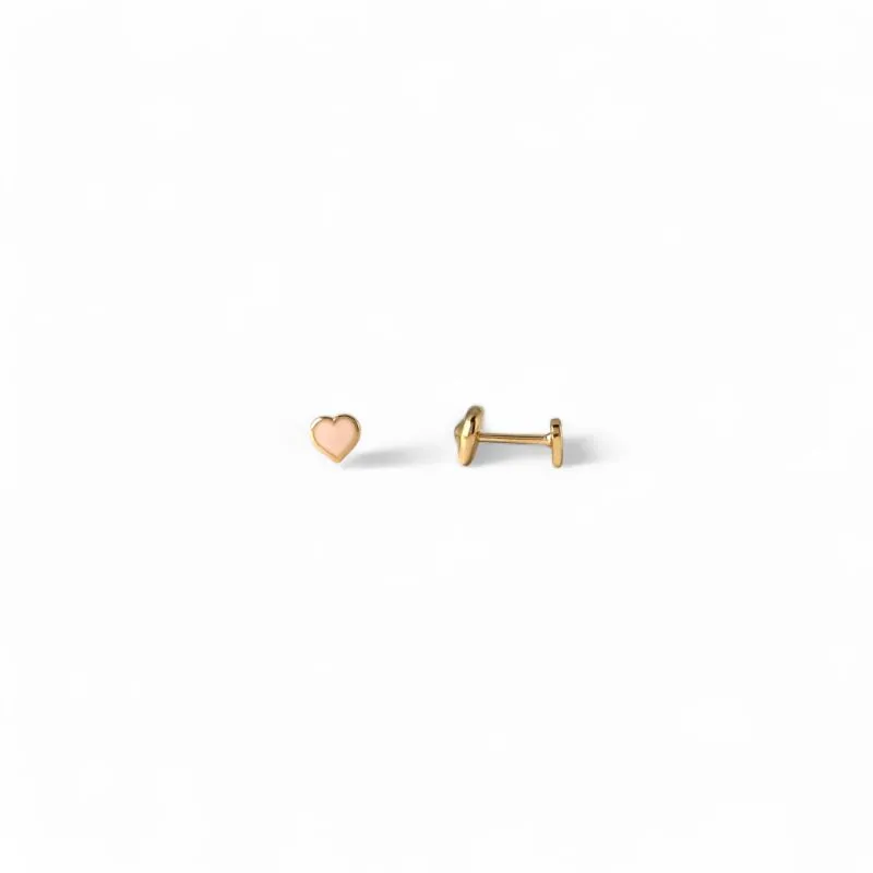 Brinco Infantil Coração Rosa Banhado a Ouro 18k com Tarraxa Baby
