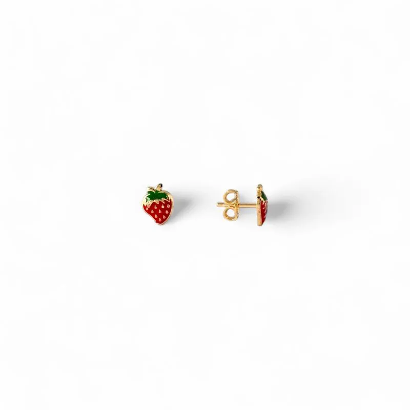 Brinco Infantil Morango Banhado a Ouro 18k