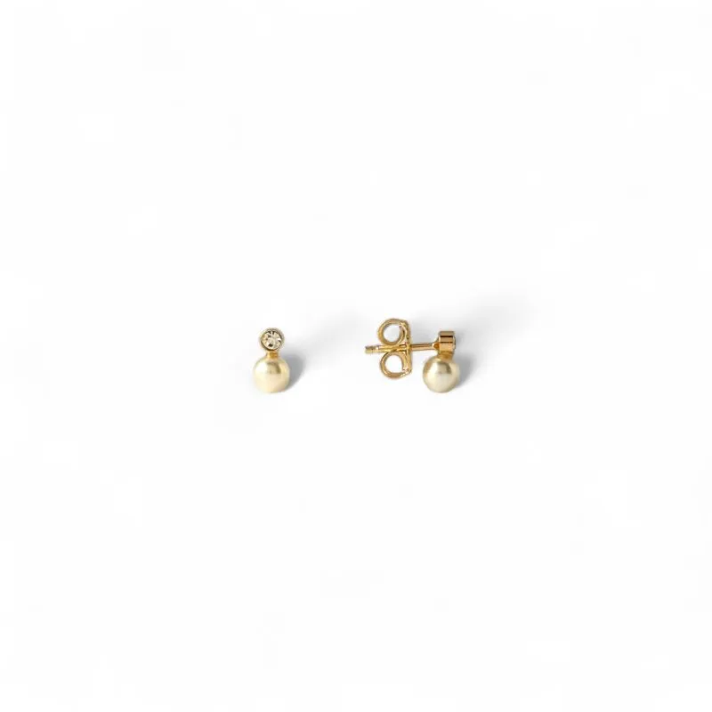 Brinco Infantil Pérola e Zircônia Banhado a Ouro 18k