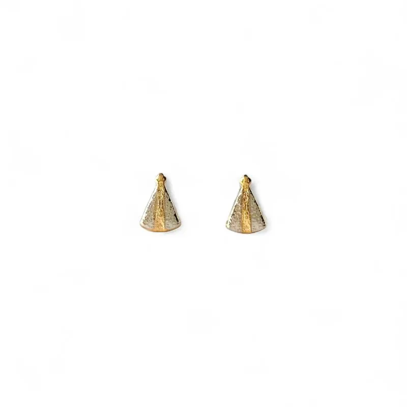 Brinco Nossa Senhora Banhado a Ouro 18k com Detalhe em Banho de Ródio