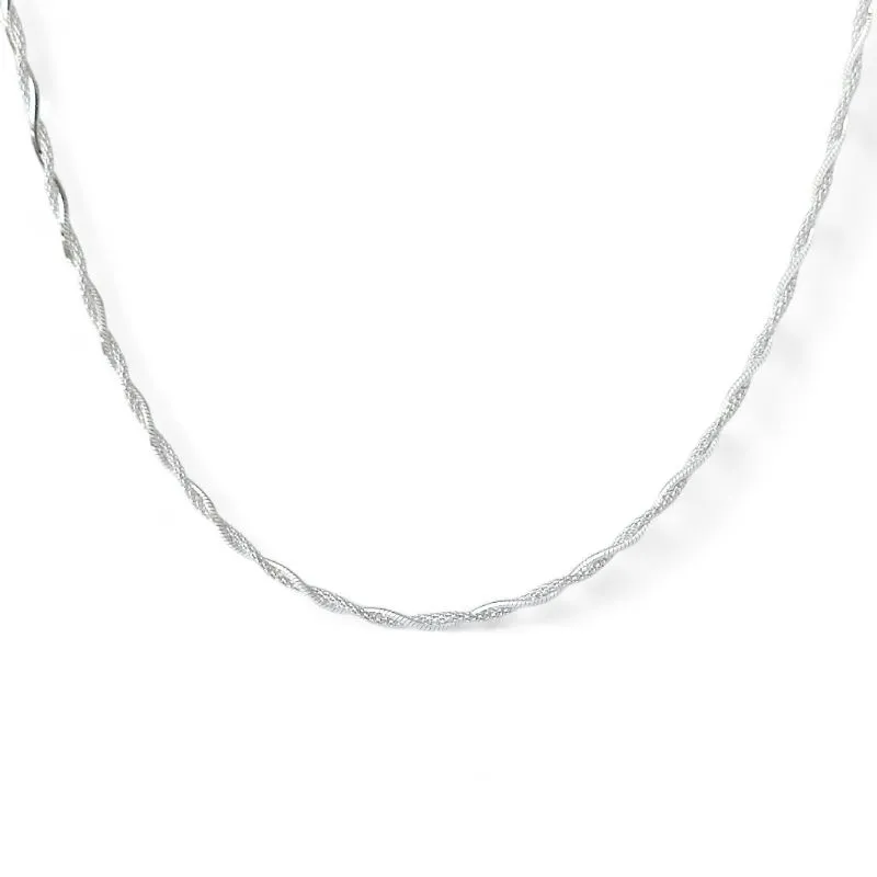 Colar Cordão Prata 925 Dois Fios Liso e Elo Pipoca - 40cm
