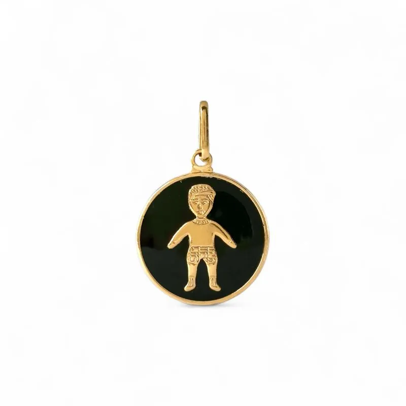 Pingente 1 Menino Banhado a Ouro 18k com Medalha Preta