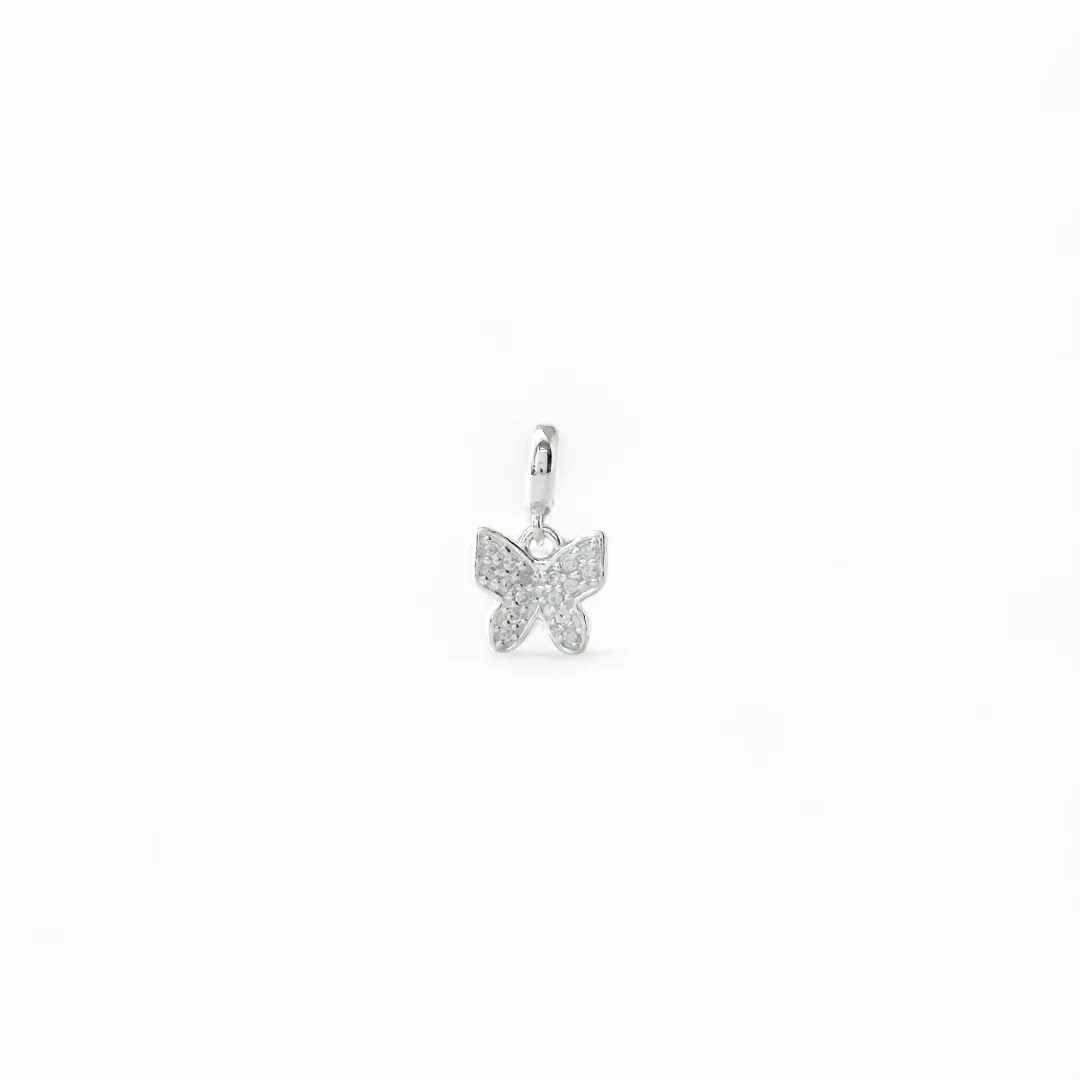 Pingente Berloque Borboleta Prata 925 com Zircônias