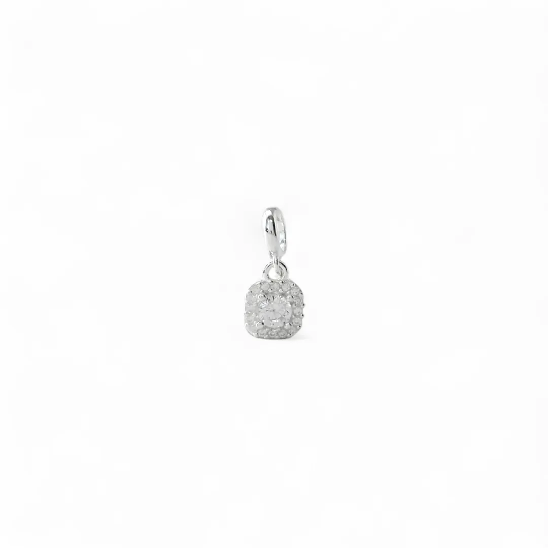 Pingente Berloque Quadrado Prata 925 com Zircônias