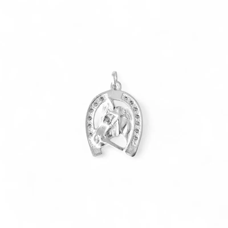 Pingente Cavalo Prata 925 Ferradura com Zircônias