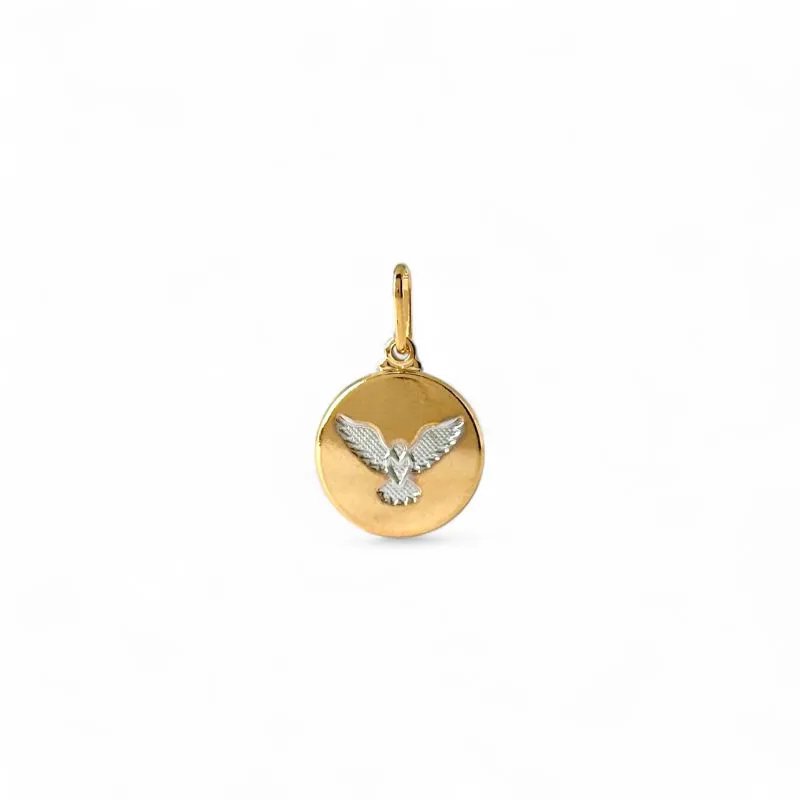 Pingente Espírito Santo Banhado a Ouro 18k com Medalha e Detalhe em Banho de Ródio