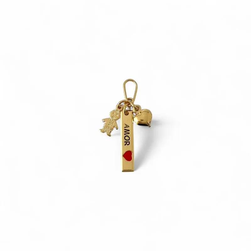 Pingente Menino Banhado a Ouro 18k com Menino, Coração e Placa Escrito 