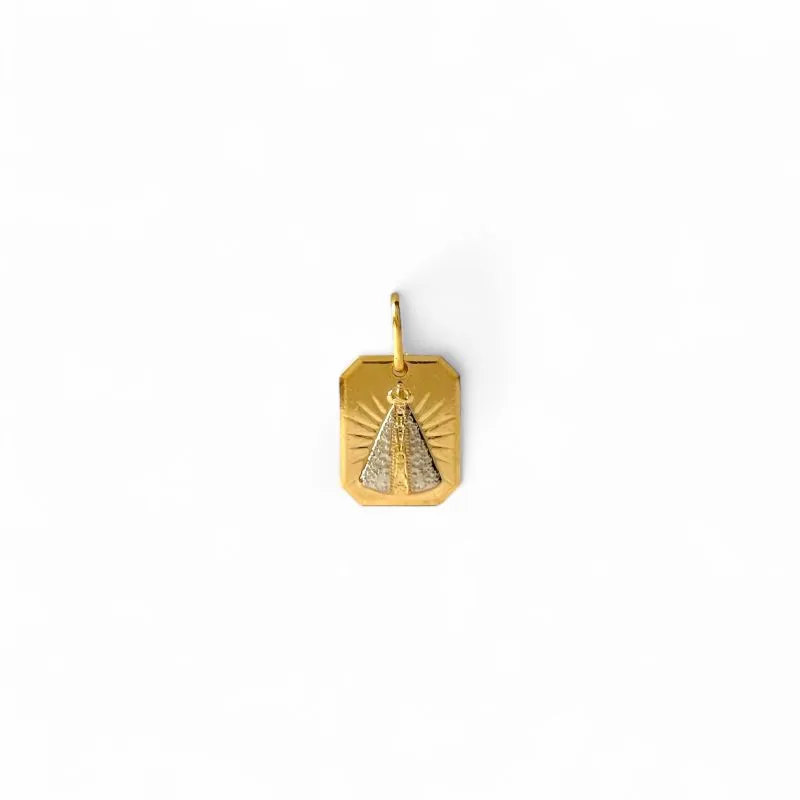 Pingente Nossa Senhora Banhado a Ouro 18k Quadrado com Detalhe em Banho de Ródio