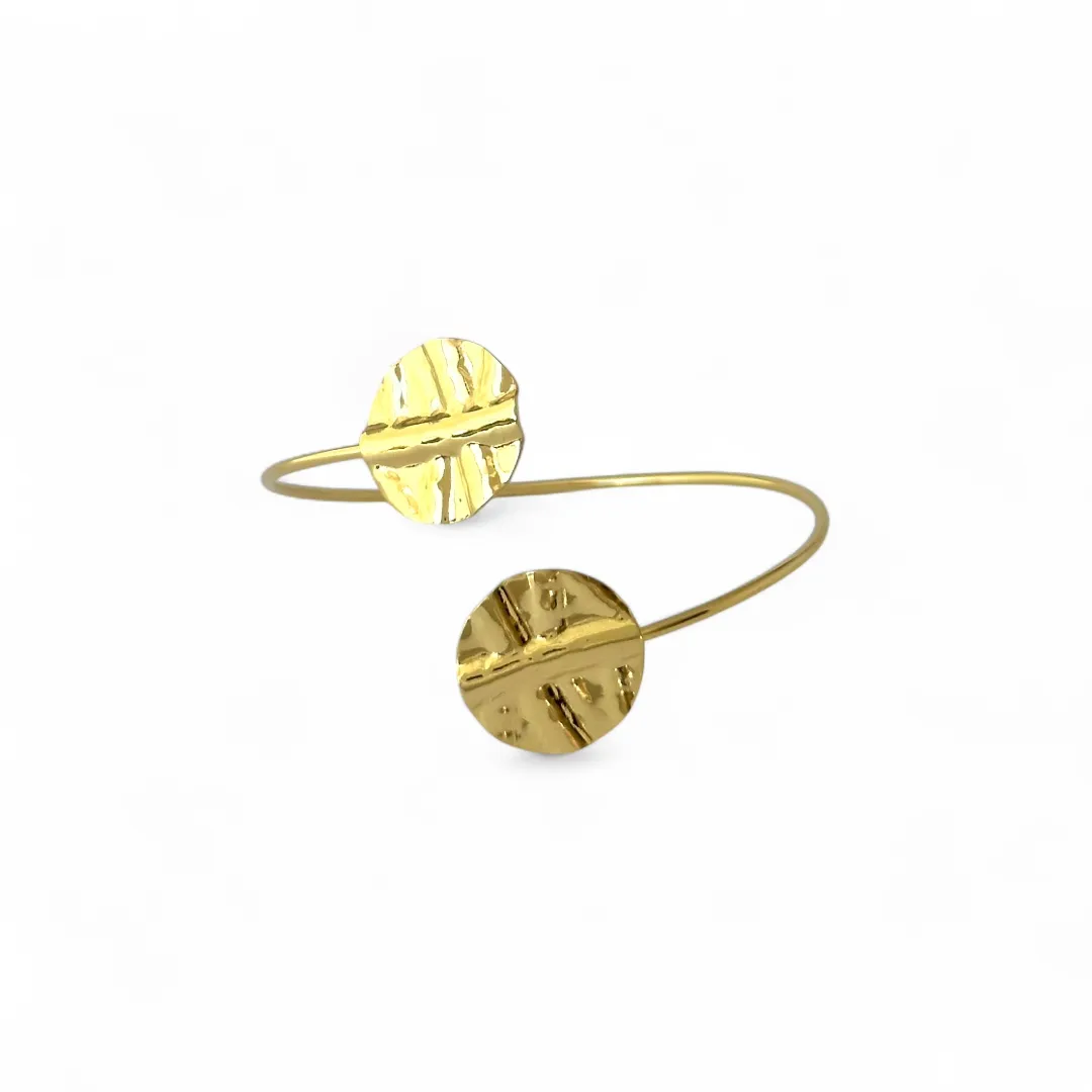 Pulseira Bracelete Orgânico Banhado a Ouro 18k com Detalhe Redondo Amassado
