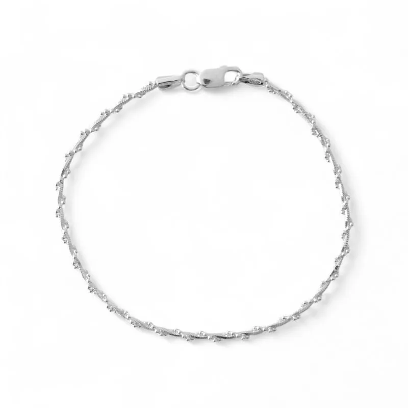 Pulseira Cordão Dois Fios Bolinha e Rabo de Rato Prata 925