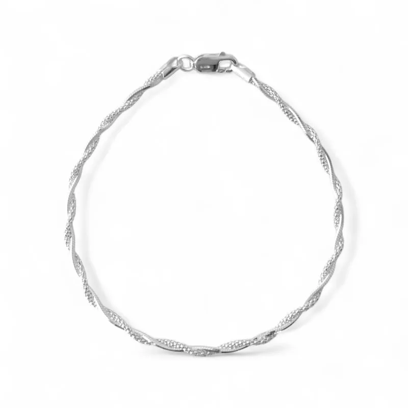 Pulseira Cordão Prata 925 Dois Fios Liso e Elo Pipoca