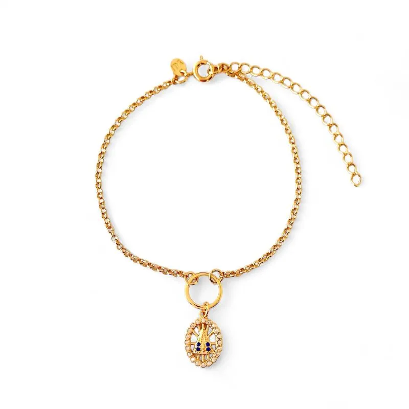 Pulseira Elo Português Nossa Senhora Banhada a Ouro 18k com Zircônias