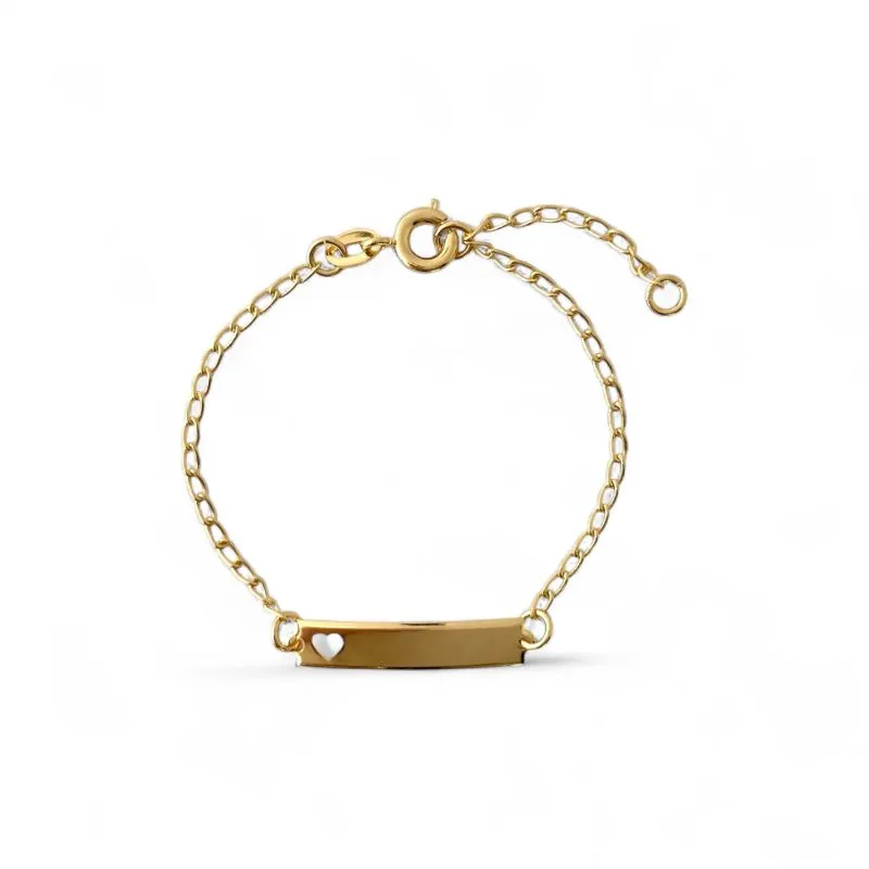 Pulseira Infantil Chapa com Coração Banhada a Ouro 18k para Gravação