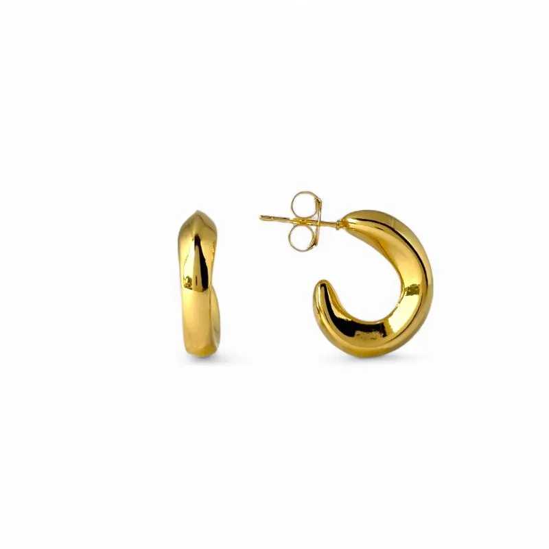 Argola Aberta Oval Assimétrica Banhada a Ouro 18k Lisa - 2cm