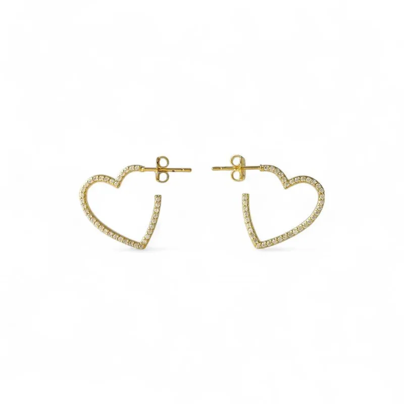 Brinco Argola Aberta Coração Banhado a Ouro 18k com Zircônias - 1,5cm