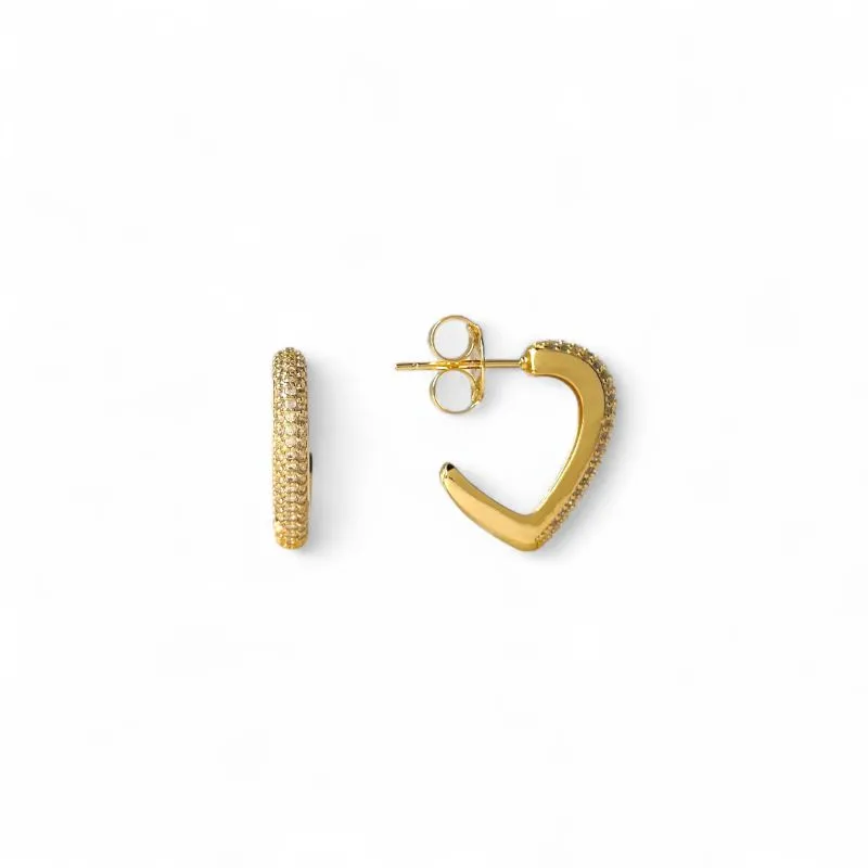 Brinco Argola Aberta Coração Banhado a Ouro 18k com Zircônias