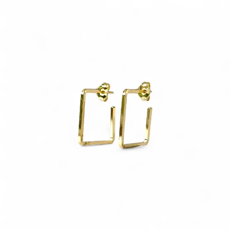 Brinco Argola Aberta Quadrada Banhado a Ouro 18k Lisa -1,7cm
