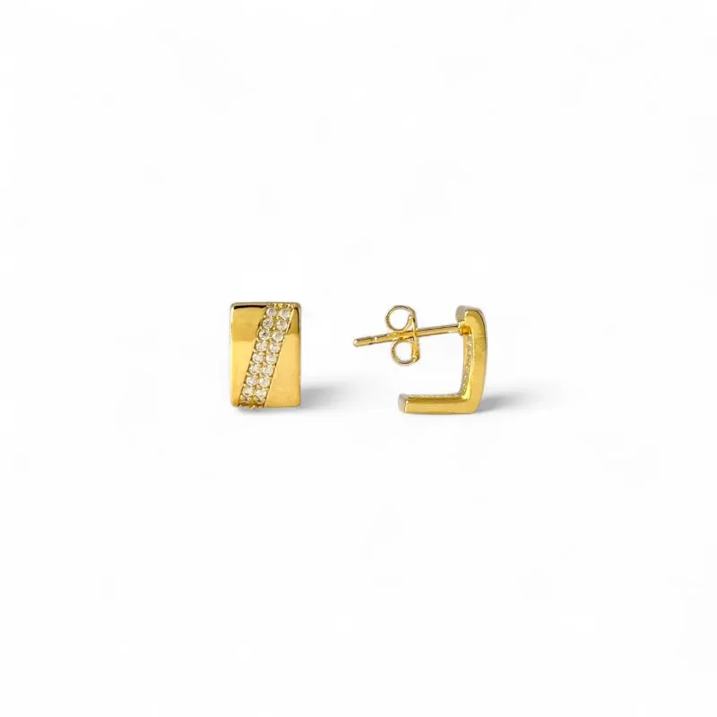 Brinco Argola Aberta Retangular Banhado a Ouro 18k com Zircônias