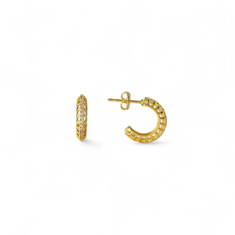 Brinco Argola Aberta Trabalhada Banhado a Ouro 18k com 1 Linha de Zircônias