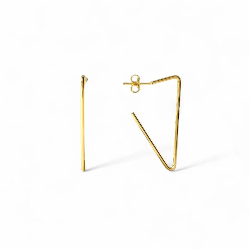 Brinco Argola Aberta Triangular Banhada a Ouro 18k Lisa - 3cm