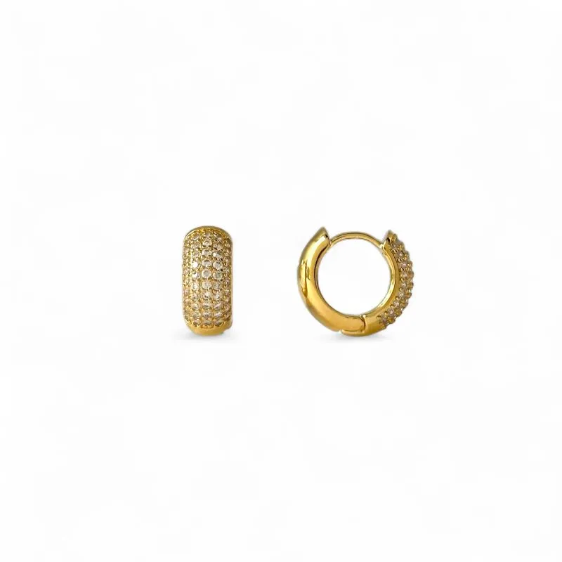Brinco Argola Banhada a Ouro 18k com 5 Linhas de Zircônias - 1,4cm