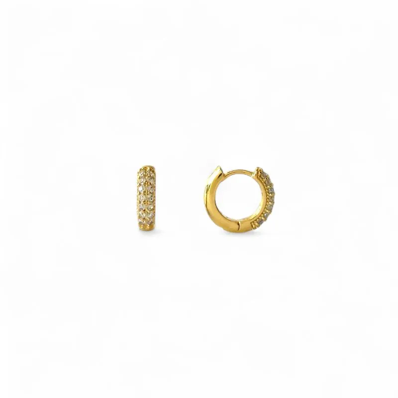 Brinco Argola Banhado a Ouro 18k com 2 Linhas de Zircônias - 1,2cm