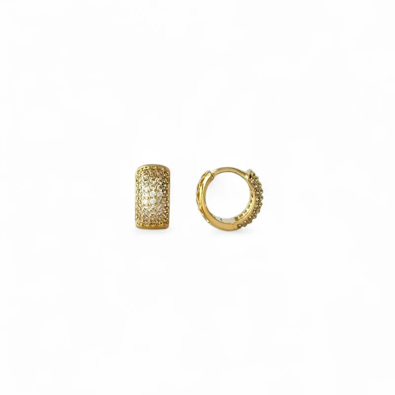Brinco Argola Banhado a Ouro 18k com 5 Linhas de Zircônias e Vazado Atrás
