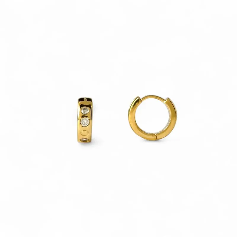 Brinco Argola Banhado a Ouro 18k Zircônias Redondas - 1,4cm
