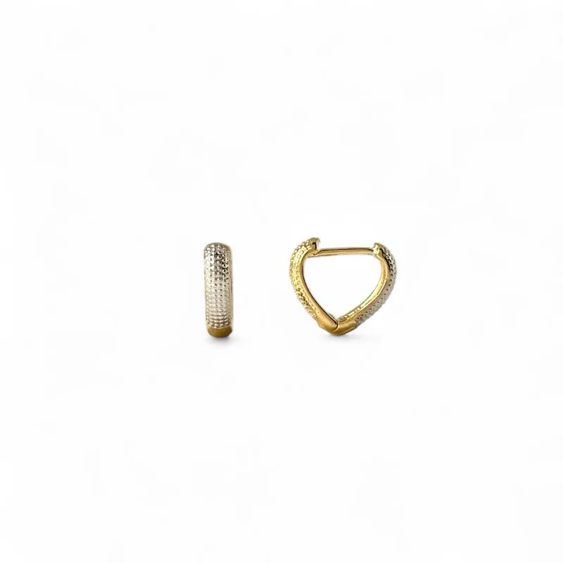 Brinco Argola Coração Pontilhada Banhado a Ouro 18k 2 Cores Mix de Banhos