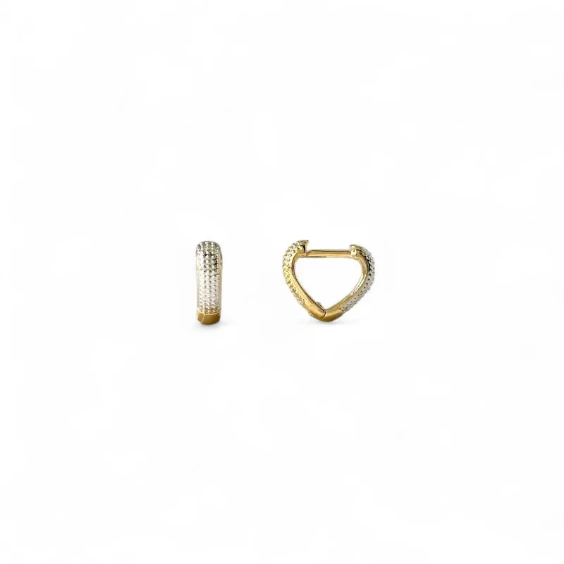 Brinco Argola Coração Pontilhada Banhado a Ouro 18k 2 Cores Mix de Banhos